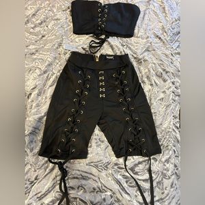 Black two piece party outfit with gold details